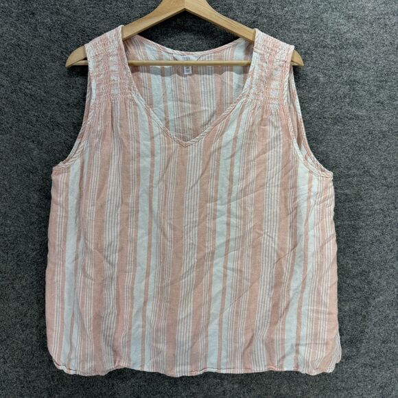 Time And Tru Tops - Time And Tru Blouse Women 3XL Pink Striped Sleeveless Wide Strap V-Neck Linen